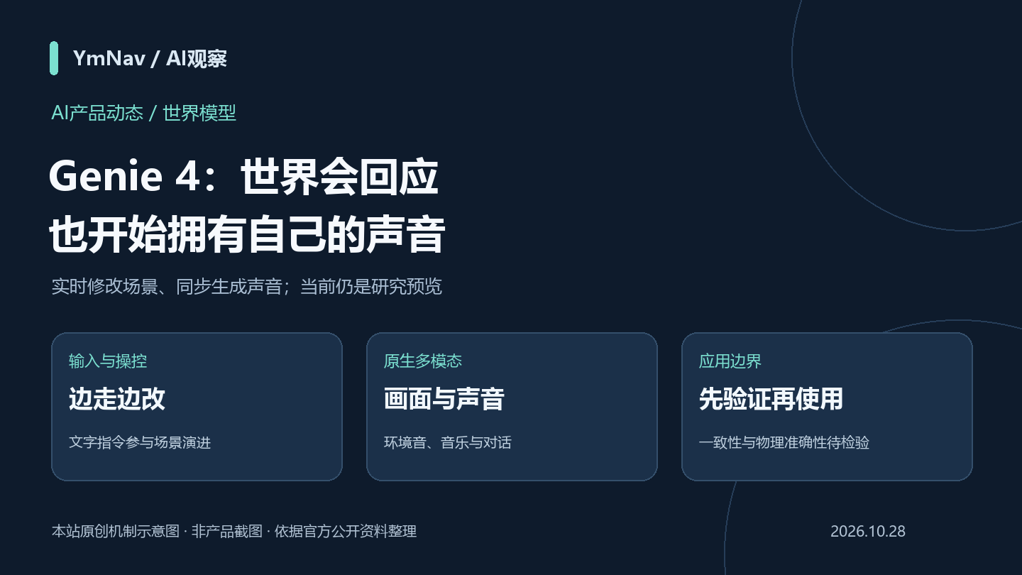 Google发布Genie 4：实时世界模型加入原生声音，开放范围仍有限